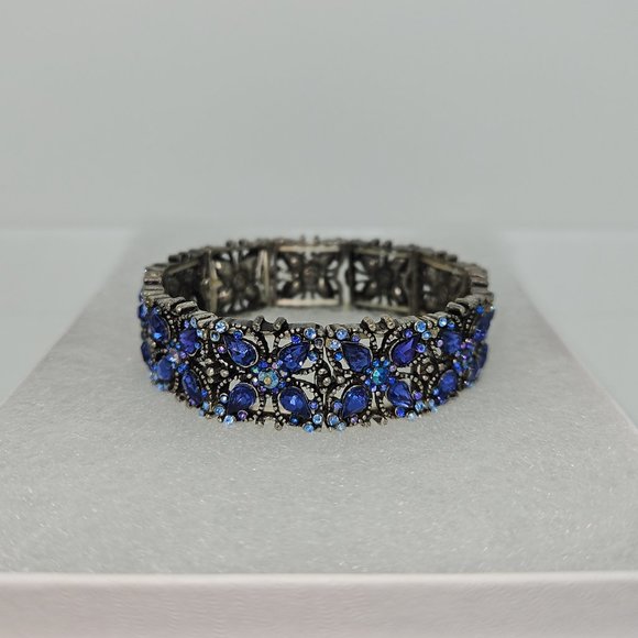 Vintage Stretch Expansion Floral Blue Bracelet - Picture 7 of 9